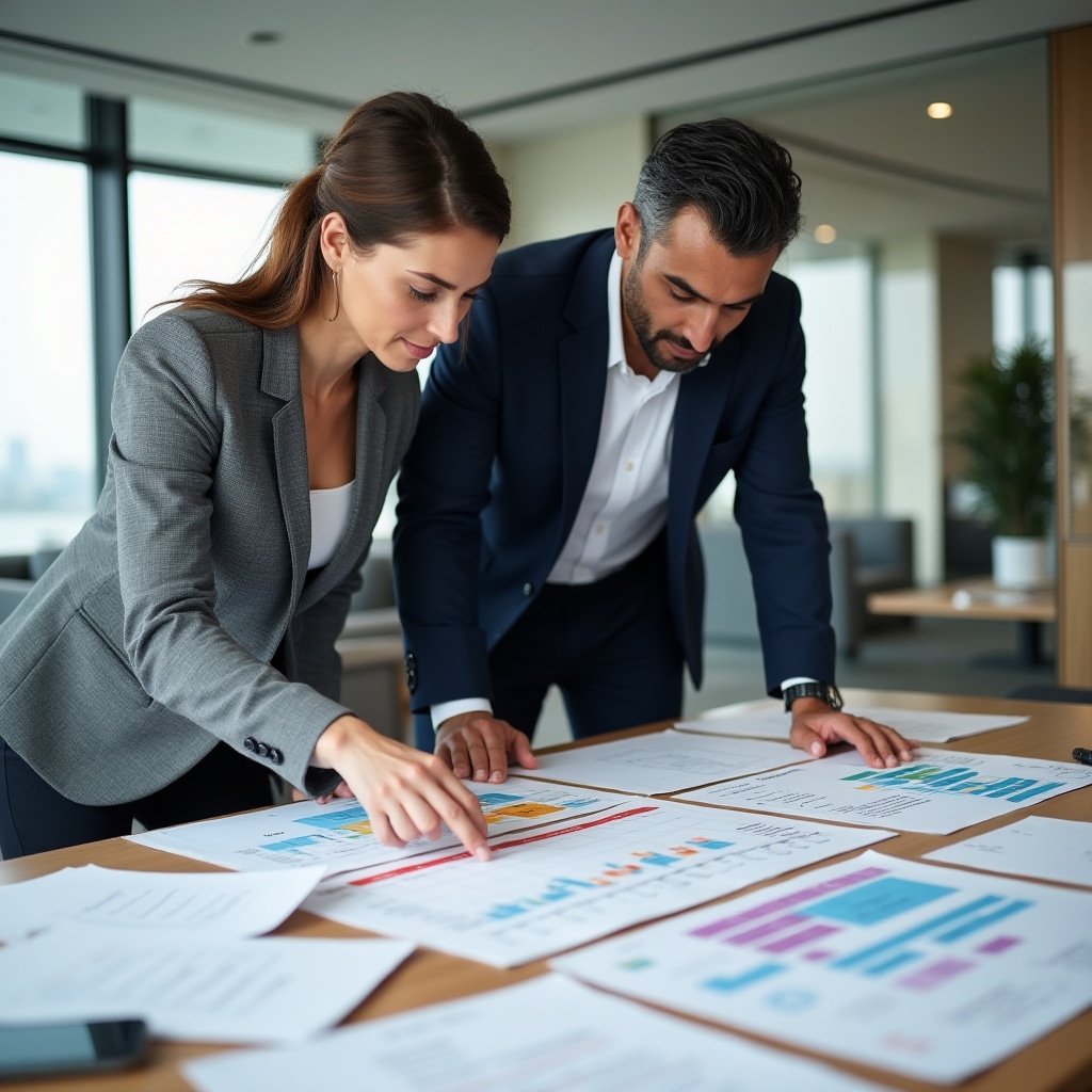 Event coordinators reviewing detailed programme schedule and timing documents