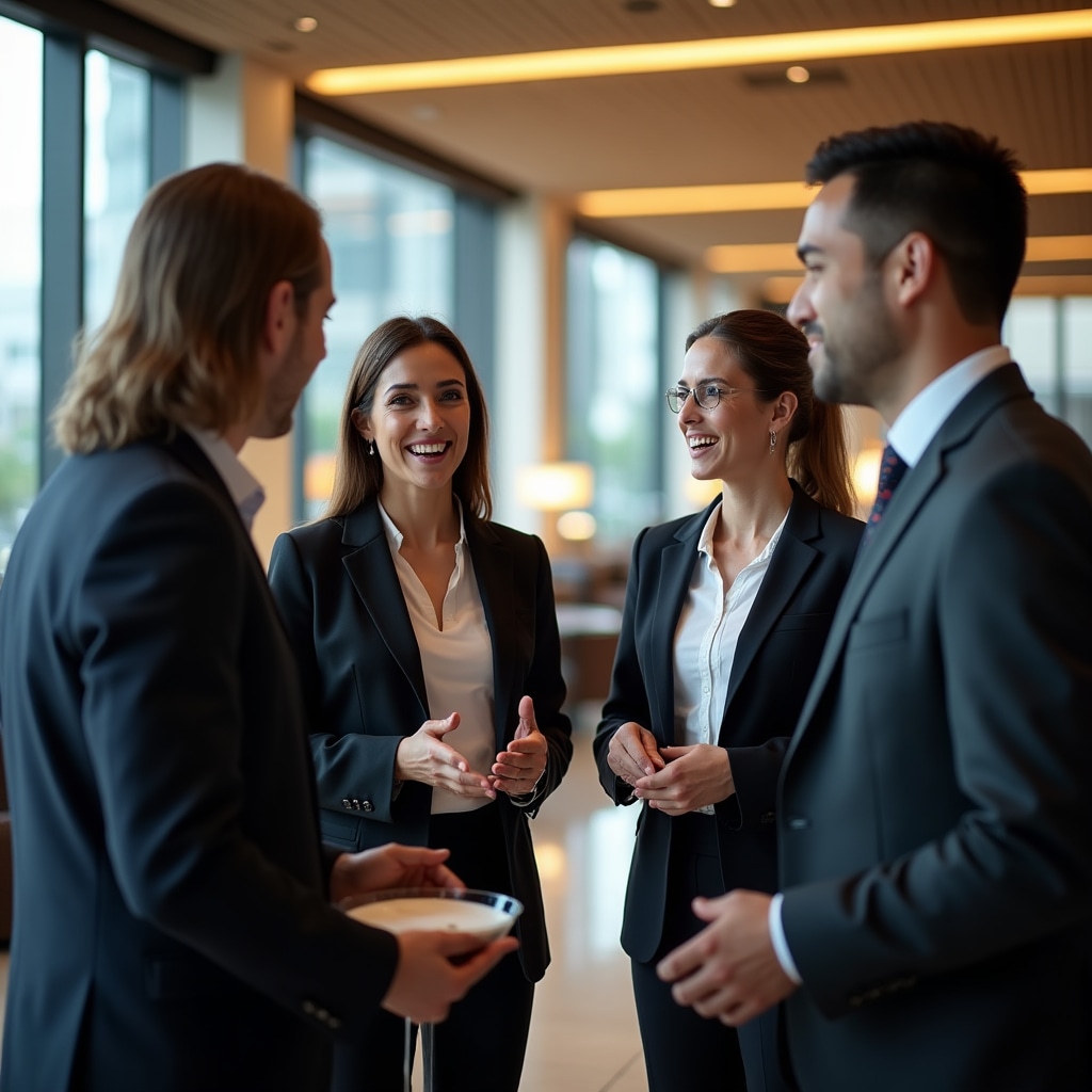 Professional networking event with business executives engaging in meaningful conversations