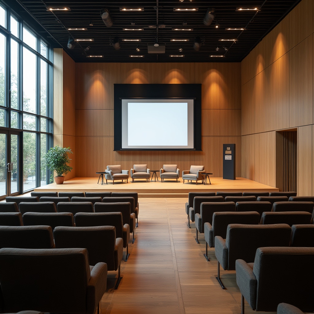Panel discussion venue with stage setup and audience seating